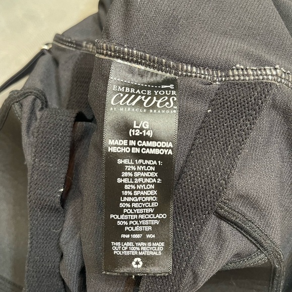 Embrace Your Curves Miracle Brands Solid Black One Piece Ruffle Swim Suit 12/14 - Picture 8 of 8